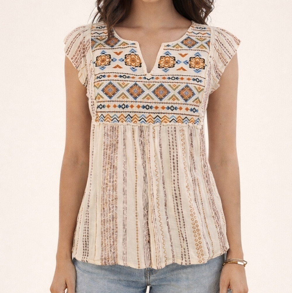 SAVANNA JANE Summer Siesta Festival Embroidered Peasant Blouse Small